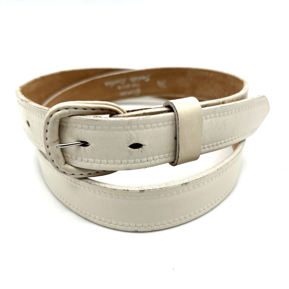 Vintage Handmade 80s White Genuine Top Grain Saddle Leather Western Belt 34 USA